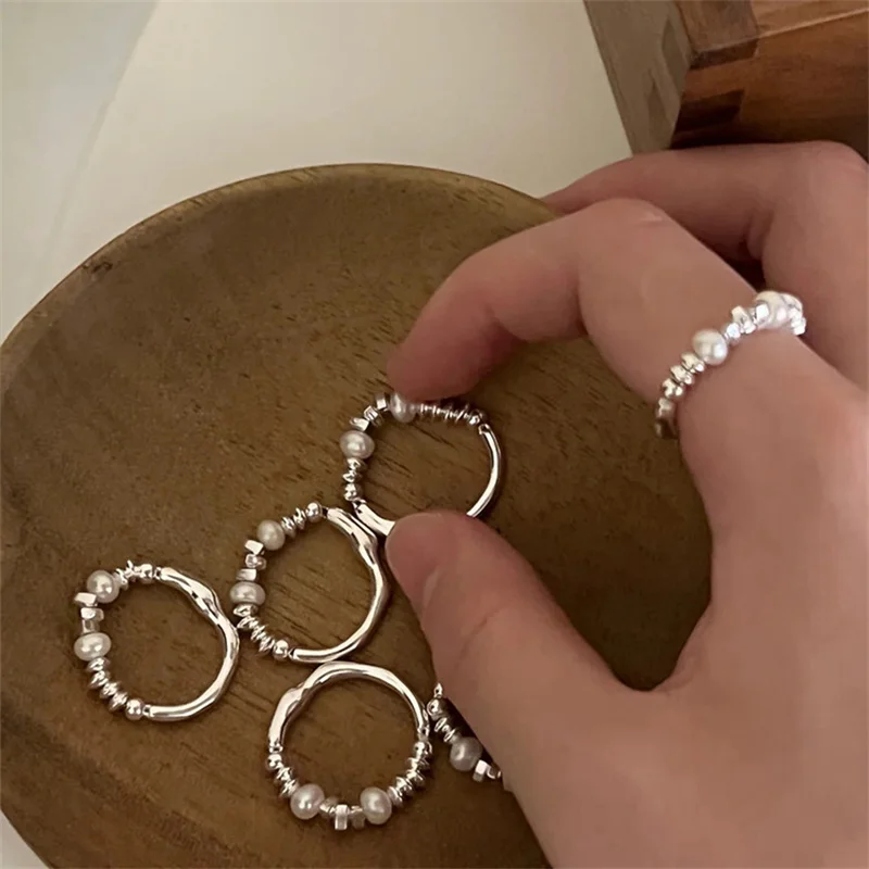 

Simple Pearl Beaded Ring for Women Minimalist Geometric Finger Rings Aesthetics Party Jewelry Female Girl New Year Gifts