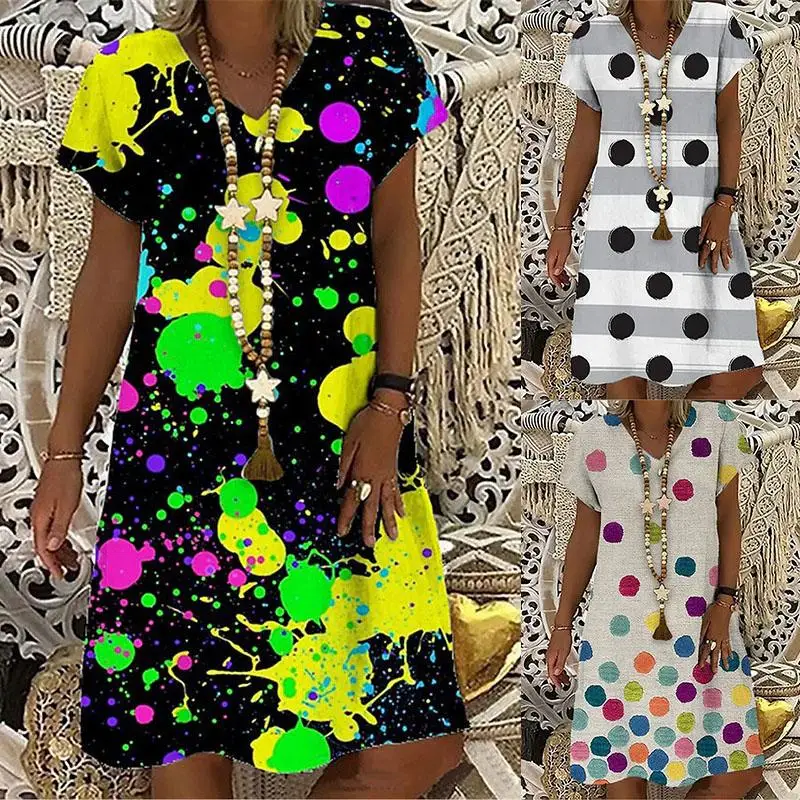 

Women's Shift Dress Knee Length Dress Short Sleeve Print Spring Summer V Neck Casual Dress
