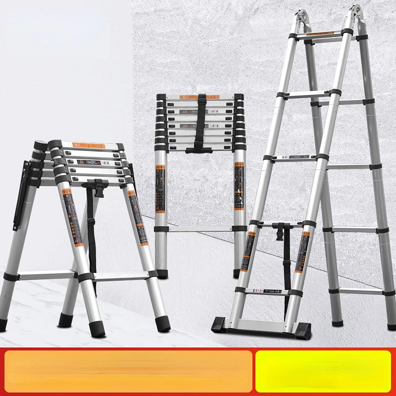 1.7M+1.7M Multi-functional Home Herringbone Ladder Lifting Project Folding Ladder Thickened Aluminum Alloy Telescopic Ladder