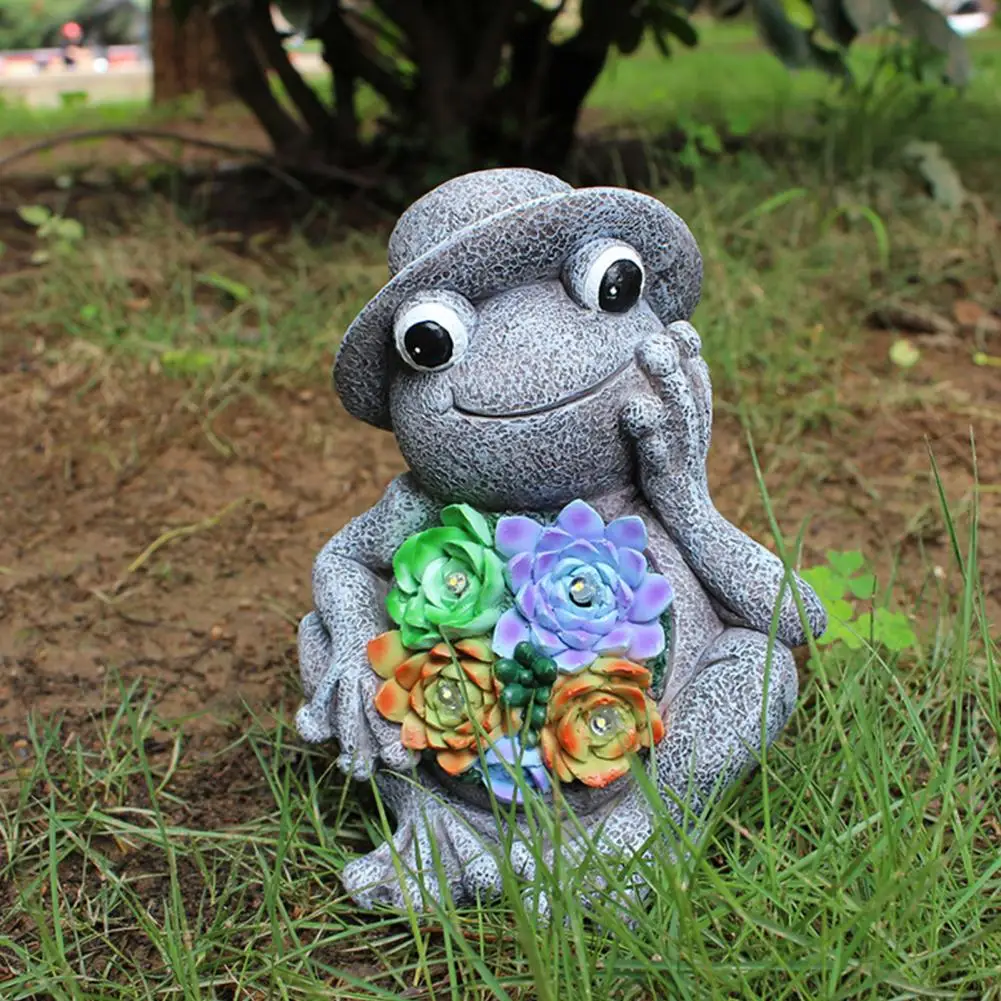 

Frog Succulent Led Light Solar Frog Resin Ornament Charming Figurine with Led Lights for Windowsill Yard Balcony Décor Resin