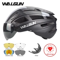new walgun road mtb mountain bike helmet with goggles visor bicycle safety cycling helmet led light for men women casco ciclismo