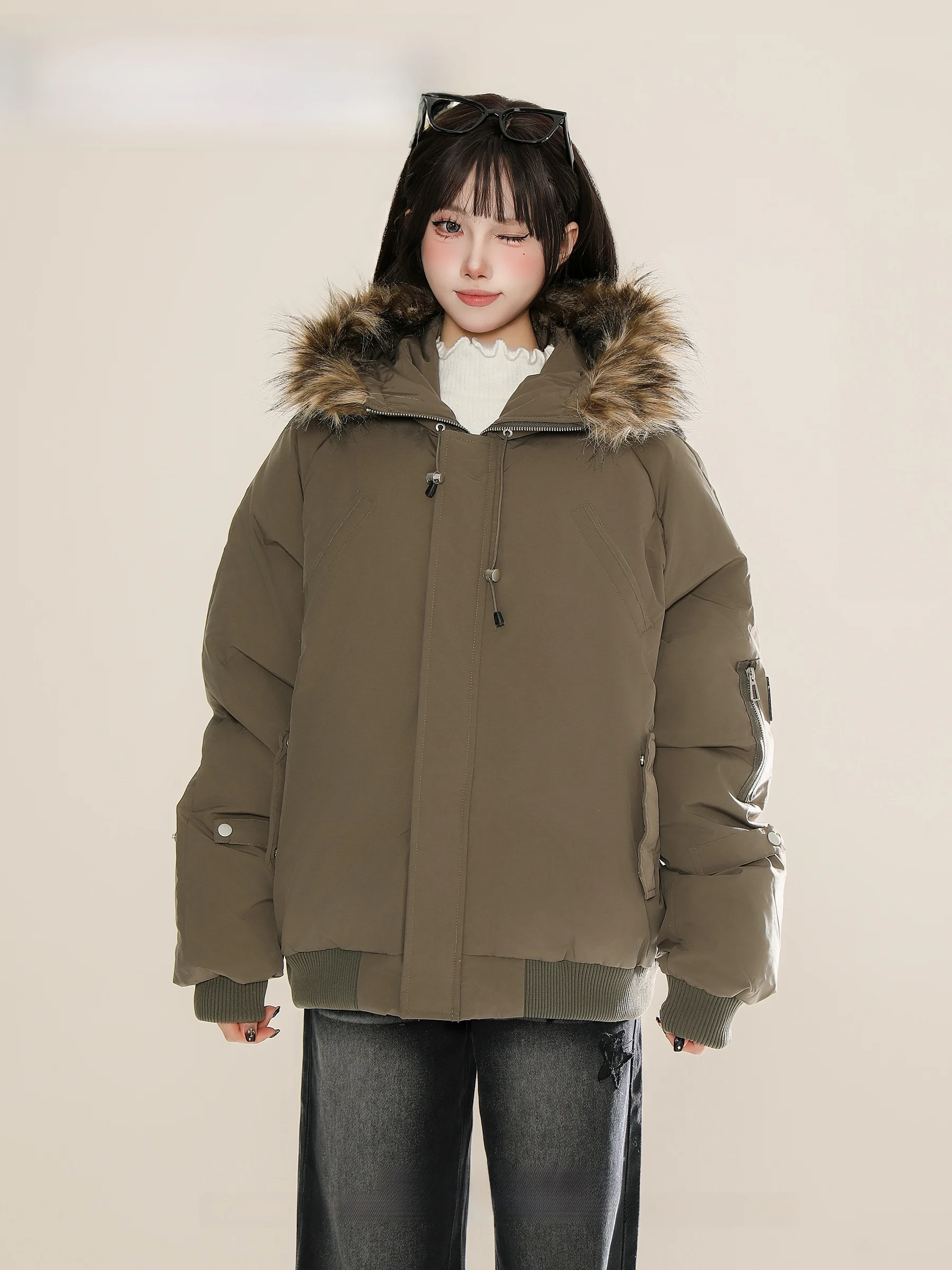 Xunxi утолщенная теплая парка с меховым воротником пальто хлопковой подкладкой