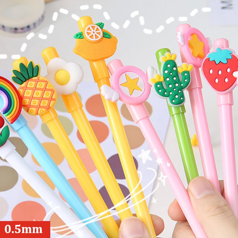 

Cartoon Kawaii Multi-Fruit Gel Pen 0.5mm Black Ink Creative Full Needle Tube Student Writing Stationery Office Signature Pen 1PC