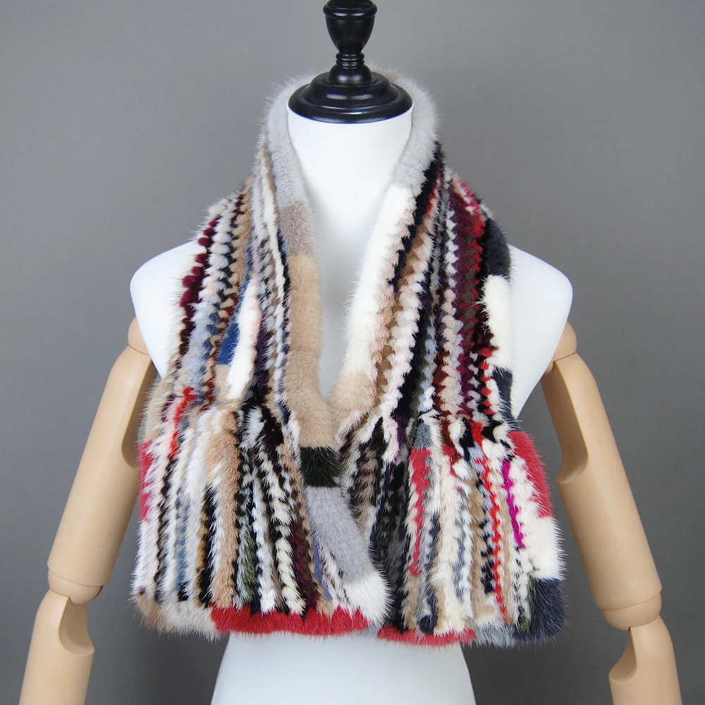 Модный женский зимний шарф из натурального норкового меха теплый мягкий шаль