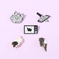 punk gothic enamel pins television broken metal pin dagger mobile phone decoration brooches for backpack clothes lapel badges