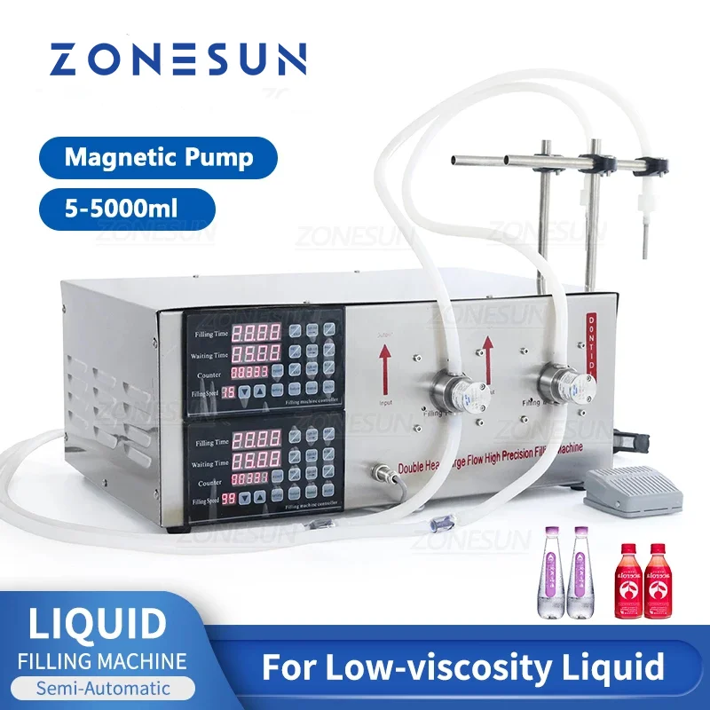 

ZONESUN Liquid Filling Machine Semi-automatic 2 Heads Magnetic Pump Juice Cosmetic Soft Drink Essential Oil Spray Production