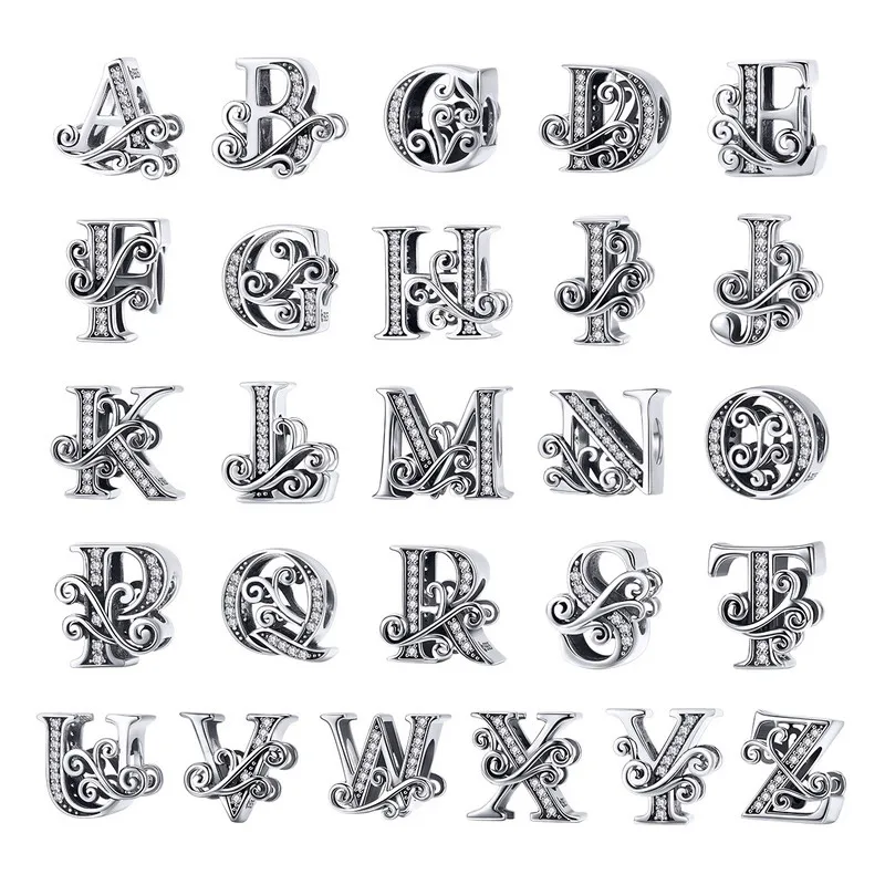

100% Real 925 Sterling Silver Letter Alphabet A-Z Charm Name charm Bead fit Original charm Charms Bracelet accessories Jewelry