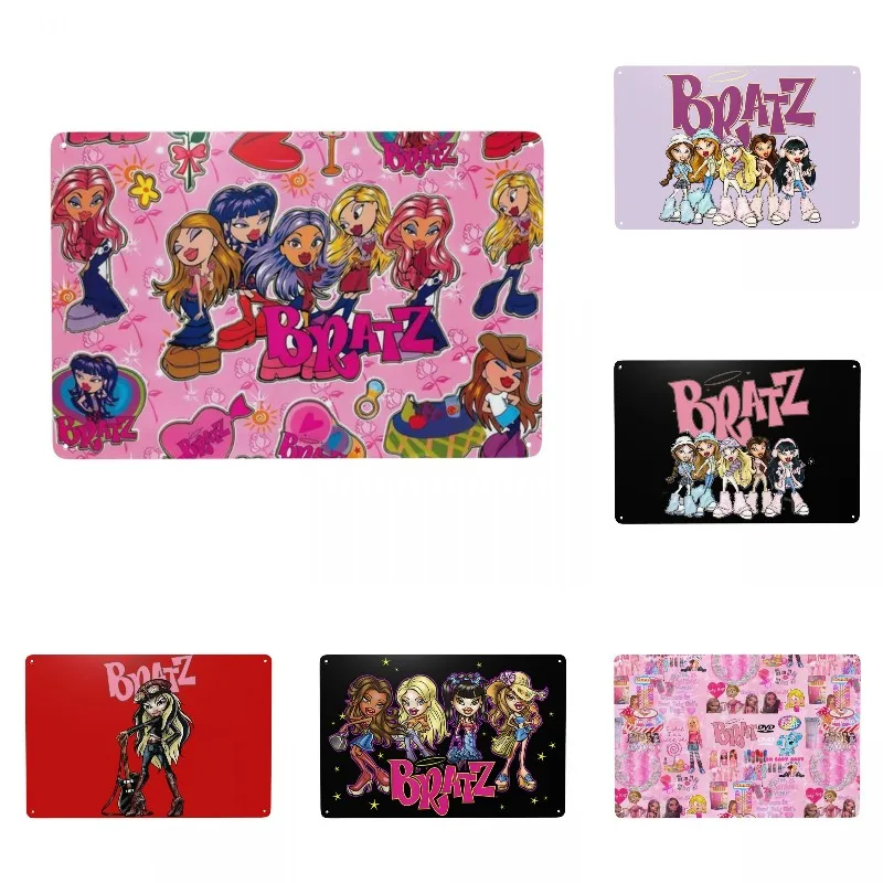 Vintage Bratz Doll Collage Metal Sign Custom Animated Movies For Children Tin Plaques Gate Garden Bars Wall Decor 12 x 8 Inches