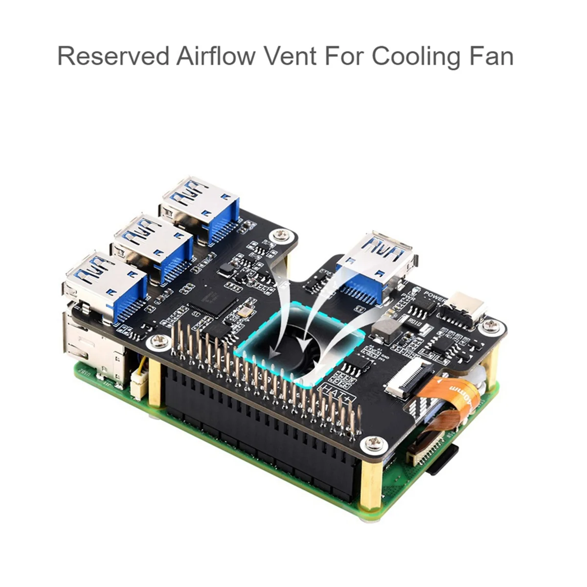 Для Raspberry Pi 5 PCIe — USB 3.2 Gen1 HAT USB-концентратор 4 порта Plug and Play для