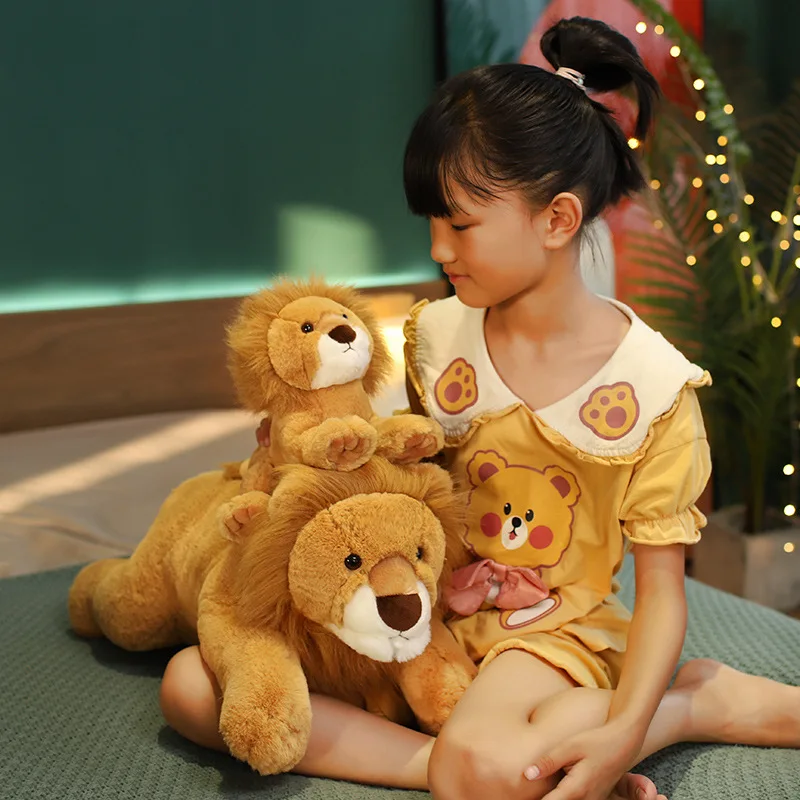 

23/53cm Kawii Simulation Lion Plush Toy Mom Baby Lifelike Animal Creative Pillow Room Decor Bed Cushion Sleeping Company Doll