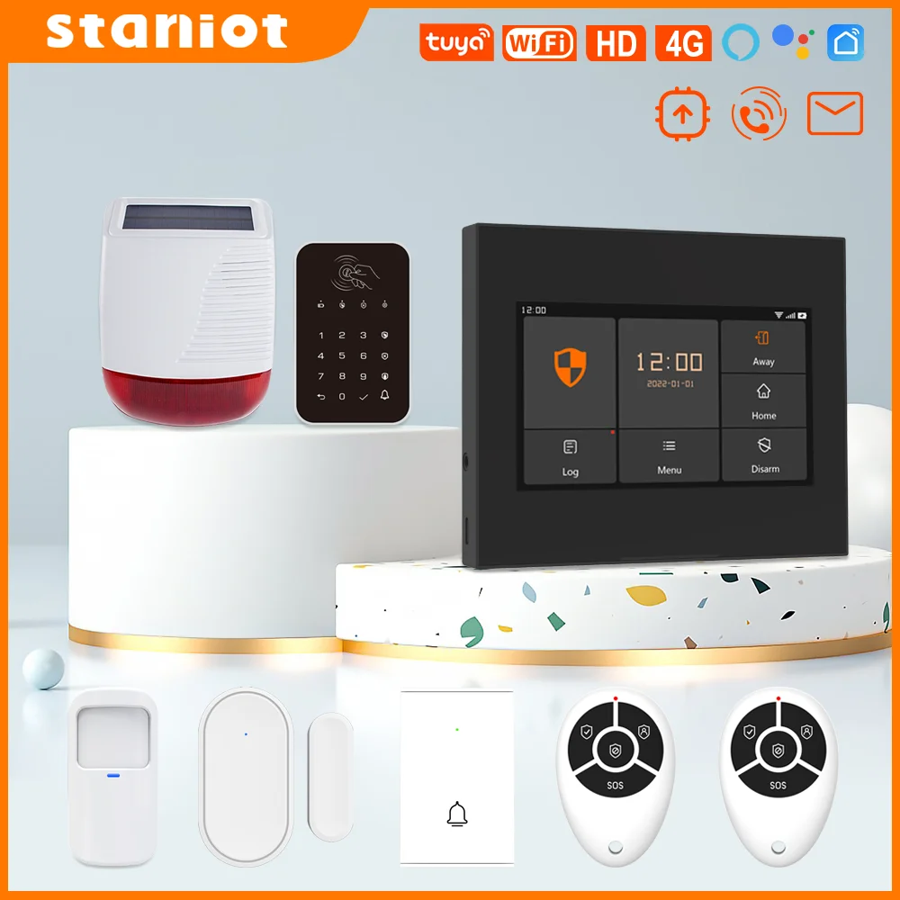 Staniot 4G HD Home Security Alarm System 433Mhz WiFi Wireless Burglar Kit Tuya Smart Life App Control Support OTA Online Upgrade