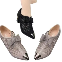 openwork gauze shoes womens summer 2022 new rhinestone thick heel pointed large size zipper sandals for women