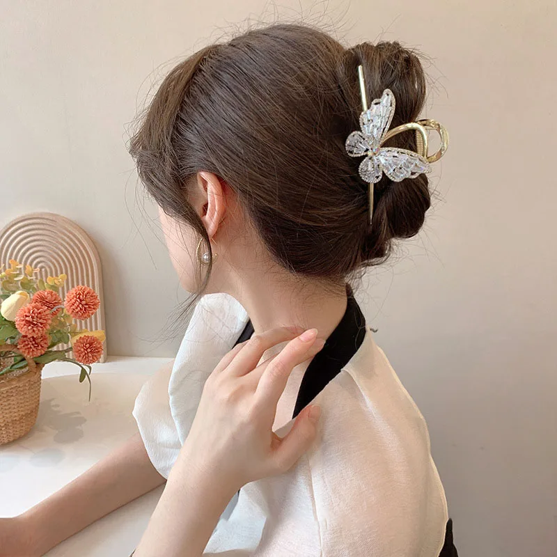 Новая большая металлическая заколка для волос в виде бабочки женщин стразы