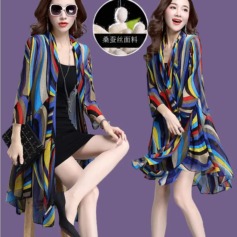 

Fashion Thin Chiffon Cardigan Female 2022 Summer New Women Sun Protection Coat With Long-Sleeved Mid-Length Shawl Trendy A119