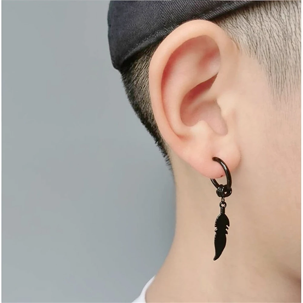 

Серьги-подвески с перьями в стиле панк, украшения для ушей в стиле рок, хип-хоп, нержавеющая сталь, модные аксессуары для подарка для мужчин и женщин