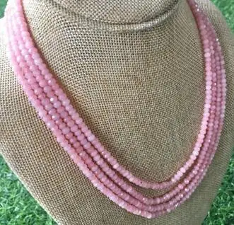 

Antique magnetic 4-row 2x4MM roundel faceted aquamarine jewelry necklace 17-20”