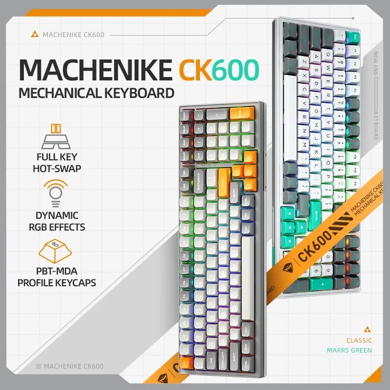 Клавиатура Machenike CK600 Механическая с 100 клавишами, трехрежимная клавиатура RGB с горячей заменой, с фильтром CSA, беспроводная клавиатура с колпачками для Mac/Windows Клавиатура Machenike CK600 Механическая с 100 клавишами, трехрежимная клавиатура RGB с горячей заменой, с фильтром CSA, беспроводная клавиатура с колпачками для Mac/Windows