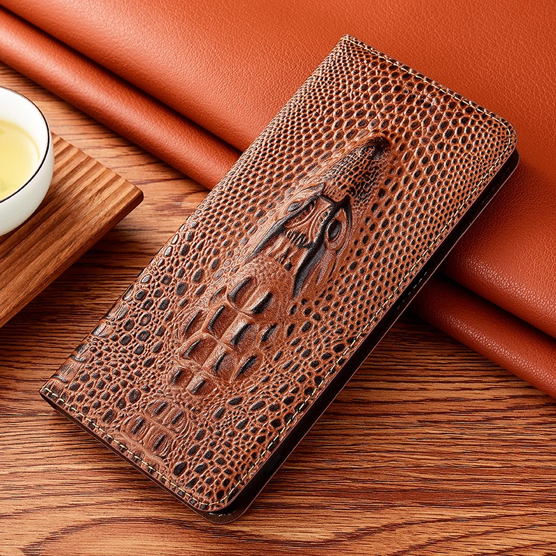 Crocodile Genuine Leather Flip Case For XiaoMi Redmi Note 5 6 7 8 8T 8 9 9s 9T Pro Max Business Phone Cover