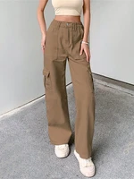 fashion solid color loose straight cargo pants women casual high waist pocket cargo trousers 2022 new streetwear hip hop
