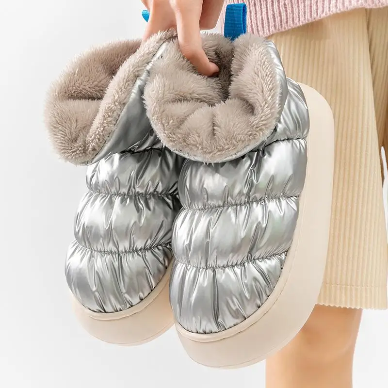 

2023 Women Indoor Cotton Slippers Platform Waterproof Fabric Couples Winter Shoes Keep Warm Plush Female Male Home Floor Boots