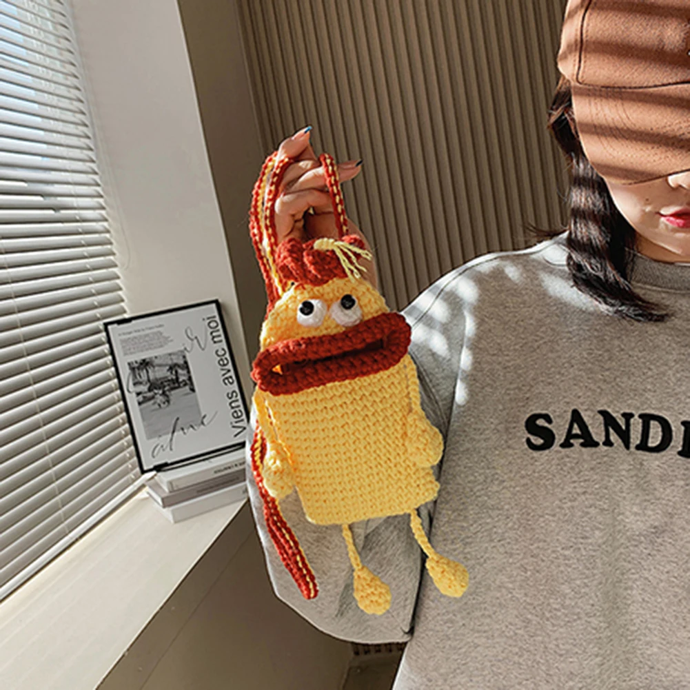 

Cartoon Hand-woven Crossbody Bag Mobile Phone Bags Sausage Mouth Female DIY Knit Small Messenger Bags Coin Purse Card Holder
