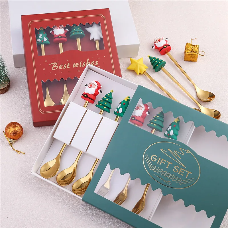 4pcs Navidad 2022 Christmas Gingerbread Man Spoon Stainless Coffee Dessert Spoon Christmas Kitchen Tableware New Year 2023