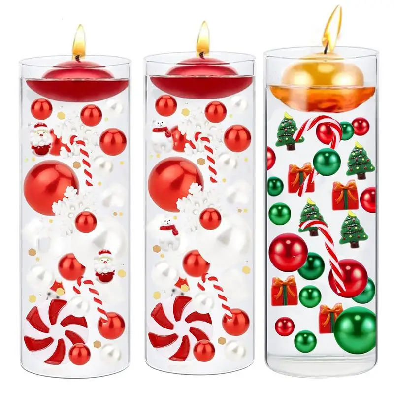 

Рождественские бусины-наполнители для ВАЗ, плавающие жемчужины водные гелевые бусинки, красные/белые бусины из жемчуга-тростника, Рождеств...