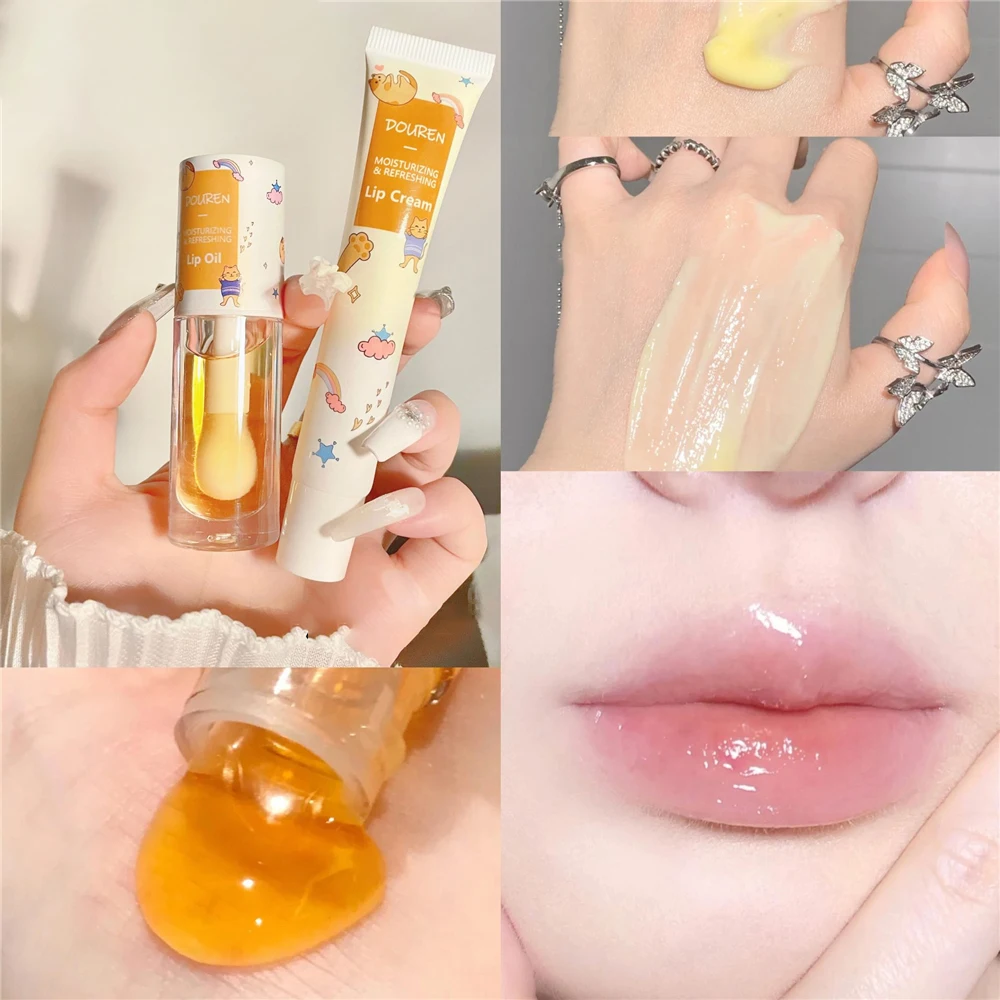 

2Pcs Milk Jelly Honey Lip Oil/Cream Set Moisturizing Reduce Lip Wrinkles Repair Chapped Lipgloss Balm Lip Care Lip Plumper