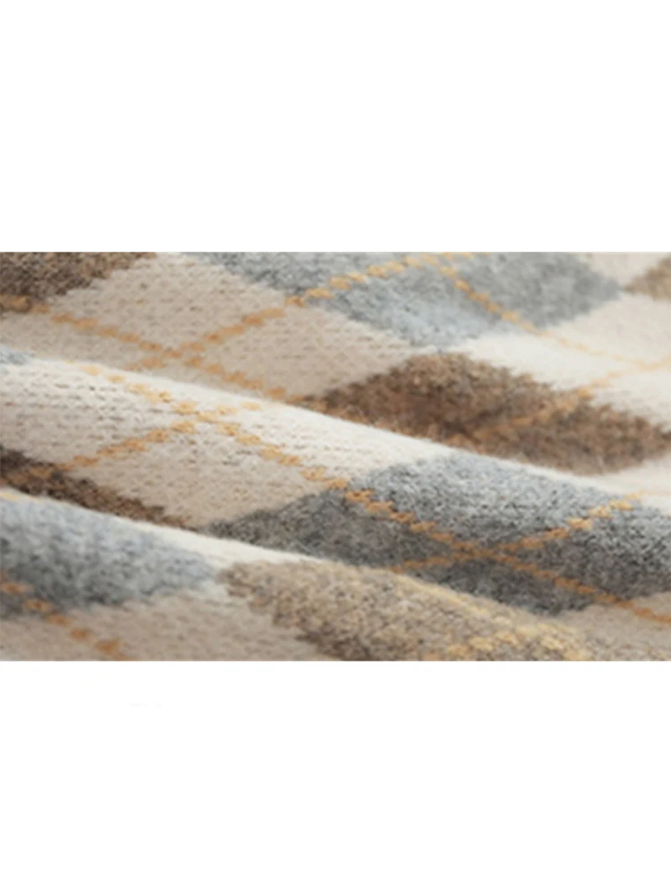 Женский винтажный свитер в клетку с длинным рукавом