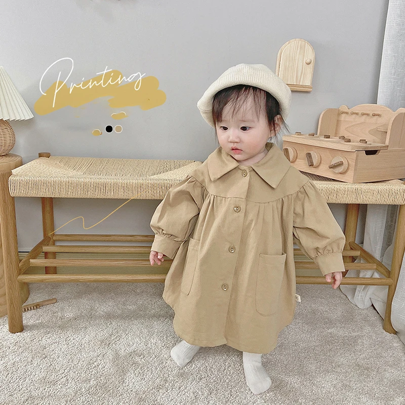 

Ветровка для маленьких девочек, куртка на весну и осень, новая корейская мода, Свободный Длинный тренчкот, одежда для маленьких девочек, одн...