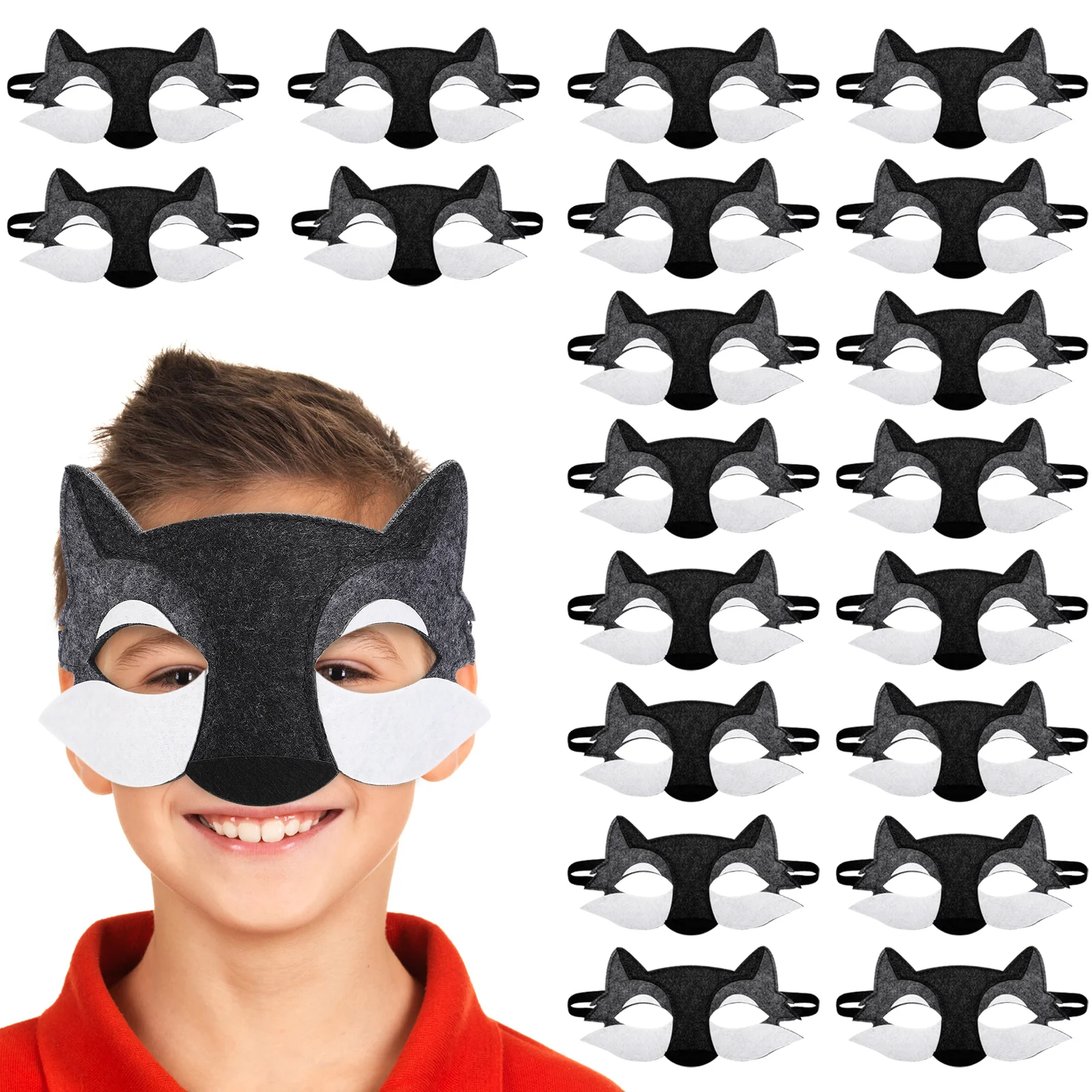 

20 Pcs Blindfold Felt Wolf Mask Child Kids Halloween Costume Black Animal Cosplay