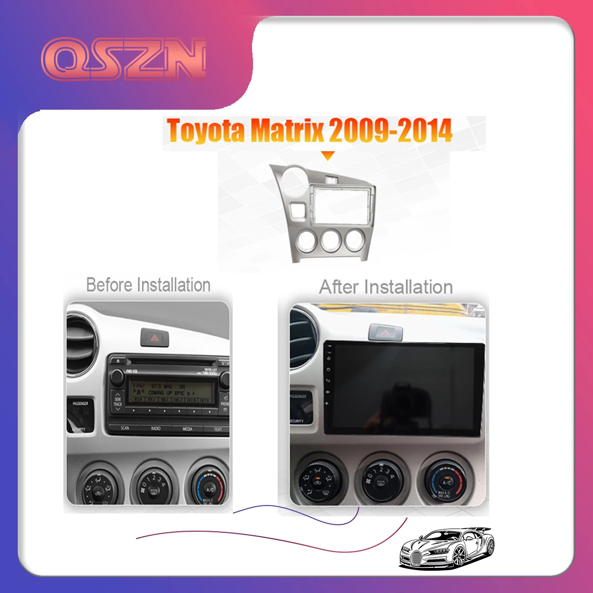 

QSZN 9 Inch Car Radio Dashboard Fascia For Toyota Matrix 2009-2014 Stereo Panel Mounting Dual Din CD DVD Frame+Harness