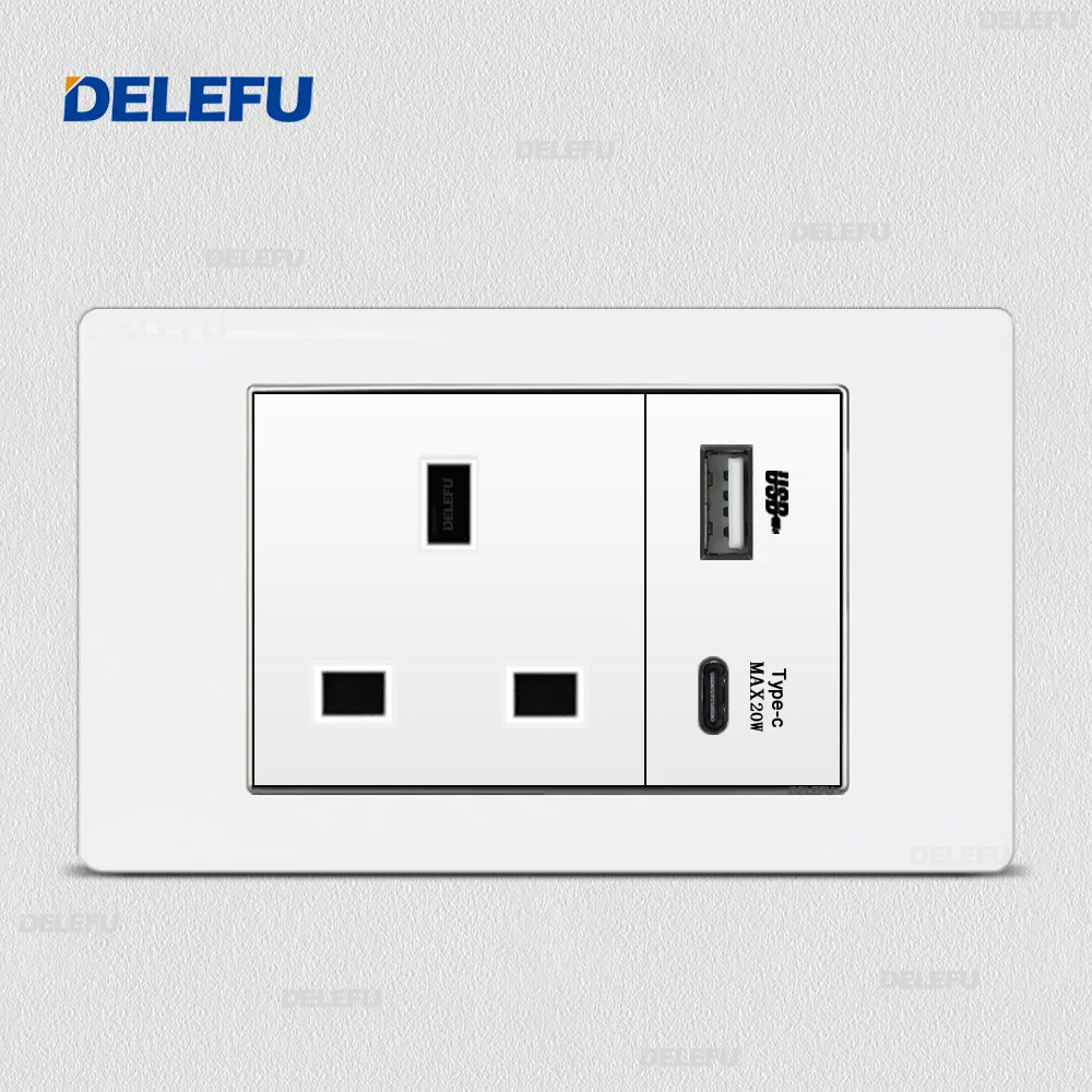 DELEFU UK Series 118x74 мм Настенная стандартная розетка импульсной мощности USB-C PC белая