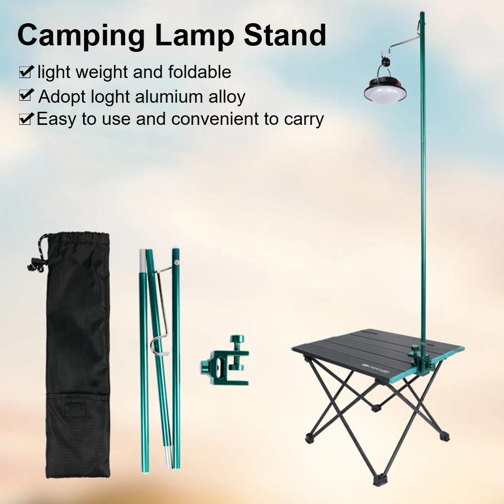 

Camping Lantern Stand Collapsible 90cm Aluminum Alloy Camping Light Pole with Desk Clamp Foldable Hanger Fishing Camping Hiking