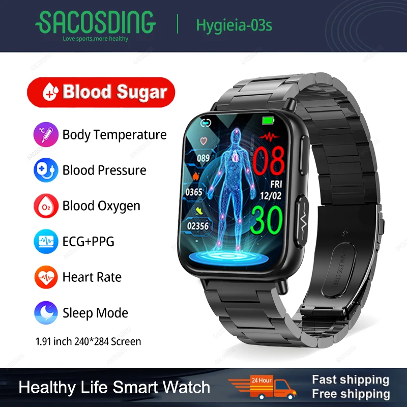 

Hygieia-03s Noninvasive Blood Sugar ECG+PPG Smart Watch Heart Rate Blood Oxygen Health Smartwatch IP68 Waterproof Sports Watches