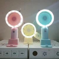 mini portable fan usb rechargeable hand fans for girls and women table fan with phone base three speed and two brightness lamp