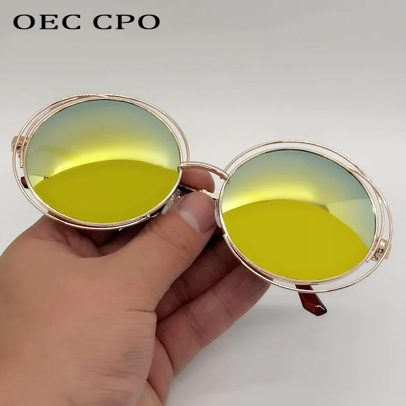 Фото Винтажные круглые солнцезащитные очки OEC CPO для женщин, модные металлические солнцезащитные очки в большой оправе, женские очки Óculos De Sol №4