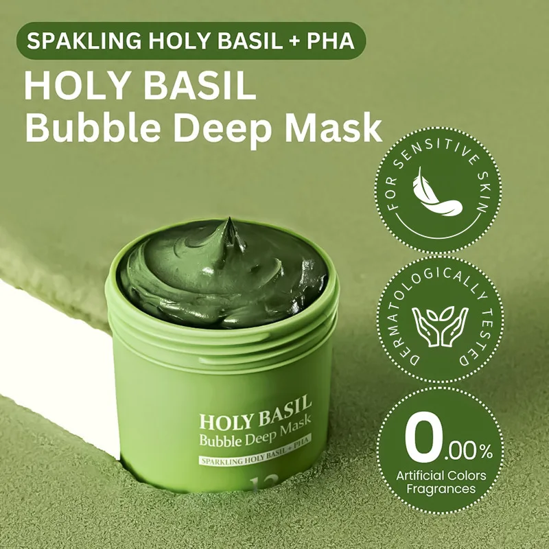Фото Пенящаяся пузырьковая маска Holy Basil 100 г – Очищающая поры самопенящаяся маска для лица, освежающая, глубоко увлажняющая и разглаживающая кожу. №2