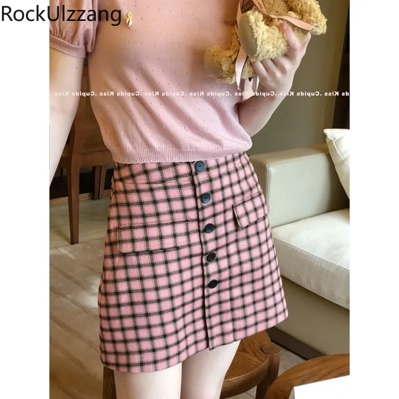 

Мини-юбка клетчатая трапециевидная с пуговицами и завышенной талией