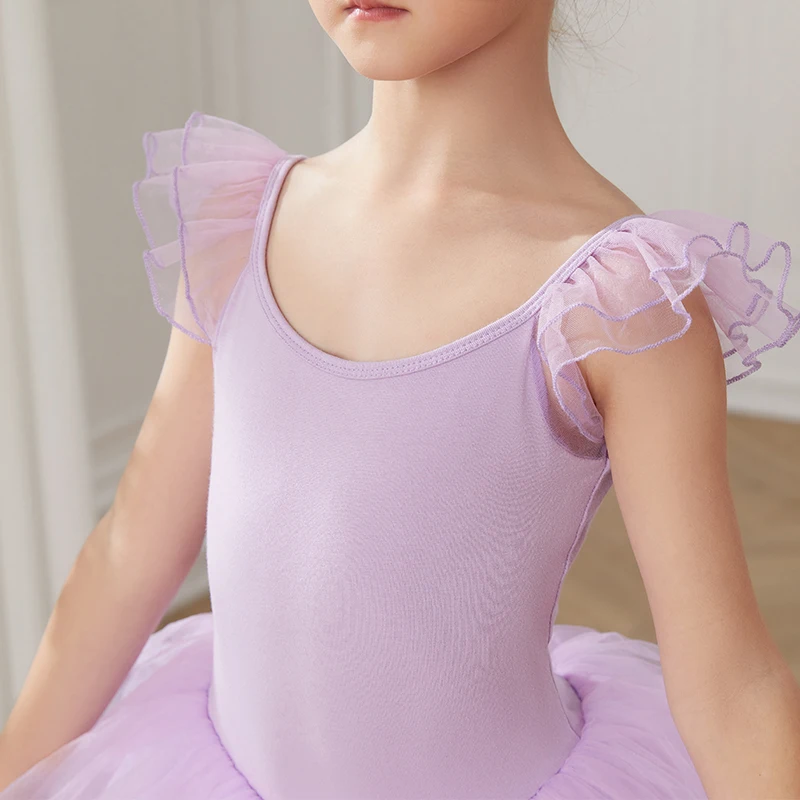 AOQUNFS Girls Ballet Tutu Dress Kids Gymnastics Leotards Tulle Skirt Cotton Dance Bodysuits Pink Swan Lake Ballet Costumes