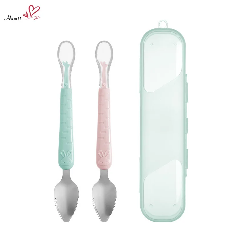 

Baby Scraper Apple Puree Spoon Tableware Supplement Food Scraping Mud Double-Headed Stainless Steel Kids Fruit Puree Tools