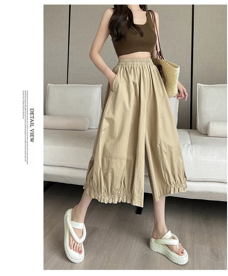 

Vintage Cotton Wide Trousers For Women 2023 Autumn Loose Straight Oversize Lantern Pants Khaki Home Bloomers Baggy Sweatpants
