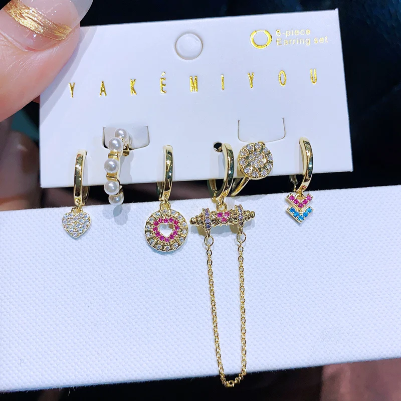 

MIGGA 6pcs Multicolor Cubic Zirconia Heart Dangle Earrings Set for Women Gold Plated Jewelry