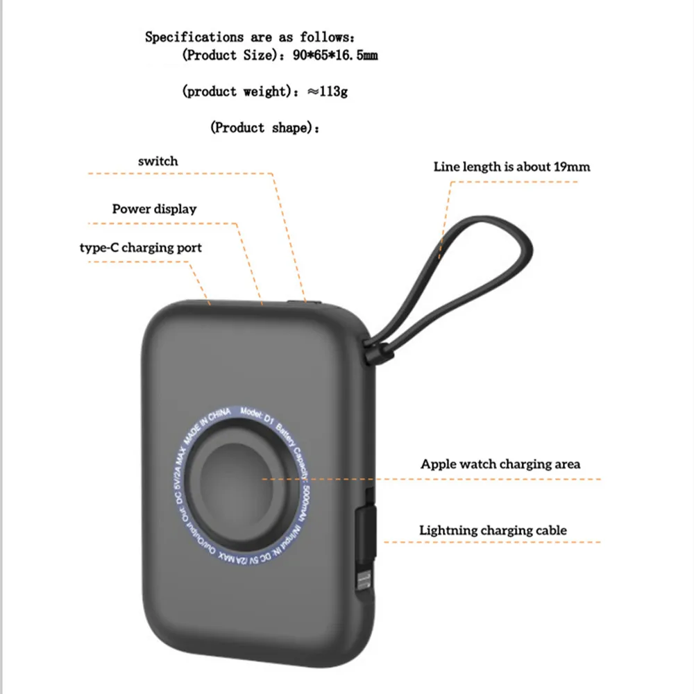 power bank with cable for apple iphone 12 apple watch airpods charger portable phone external battery samsung auxiliary battery free global shipping