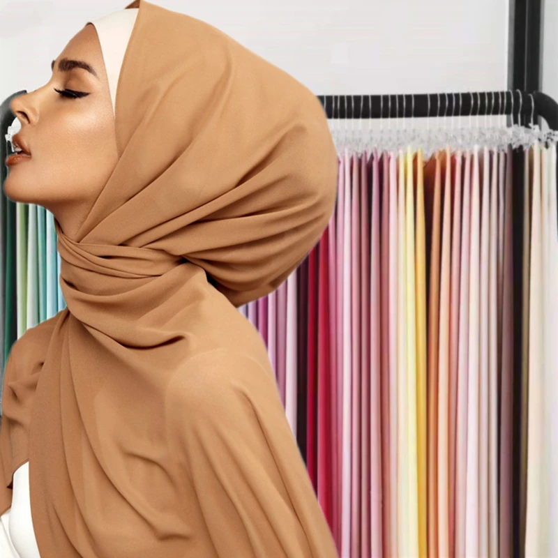 10 шт./лот Монохромный шифоновый хиджаб с пузырьками, однотонный шифоновый платок георгетты на голову для женщин-мусульманок, оптом.