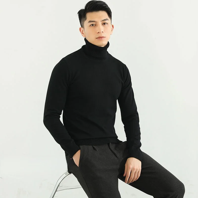 

Men Sweater Solid Color Pullovers Turtleneck Autumn and Winter Fashion Knitted Sweater 5XL Pull Homme Hiver Y718