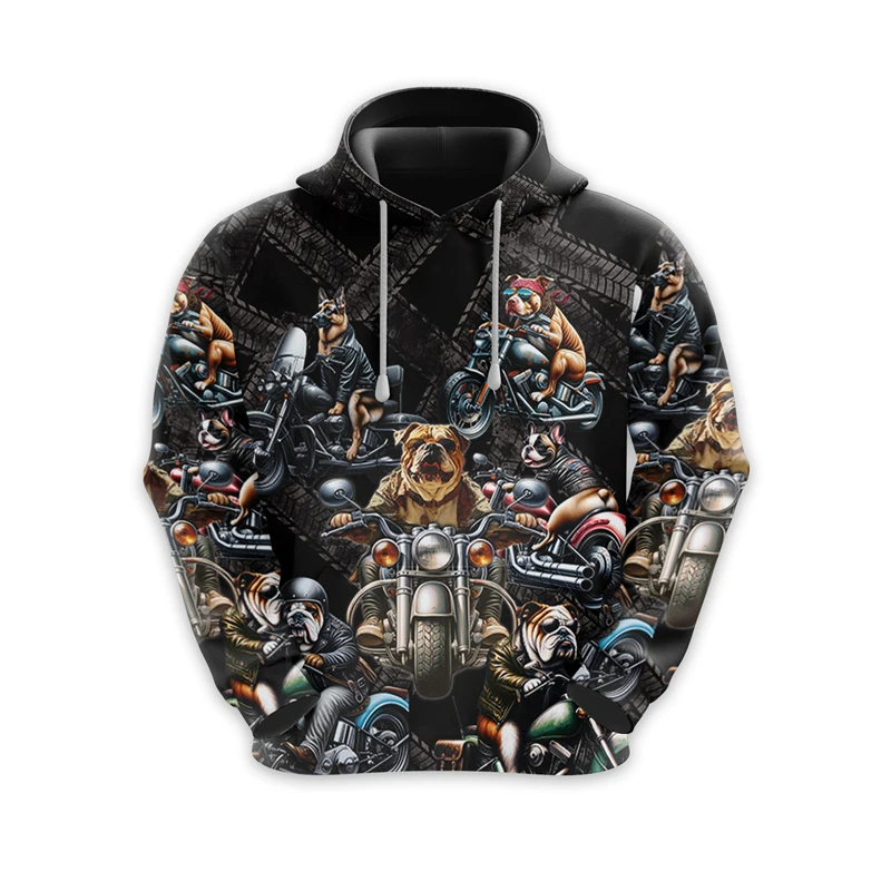 Fashion Motorcycle Pattern Hooded Sweatshirt Vintage Autumn Long Sleeve Mens 3D Printed Hoodies Loose Streetwear Pullovers Tops