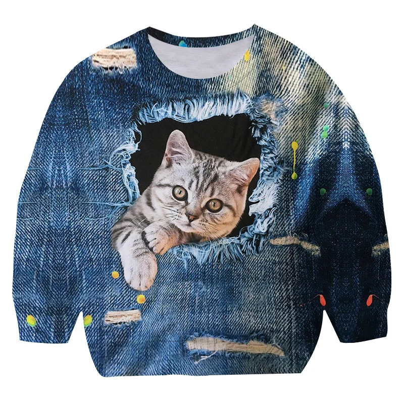

Boys Long Sleeve Animal Cat Sweatshirts New Fashion Children Sweatshirts Boys Streetwear Animal Print Tops Pullover Clothes