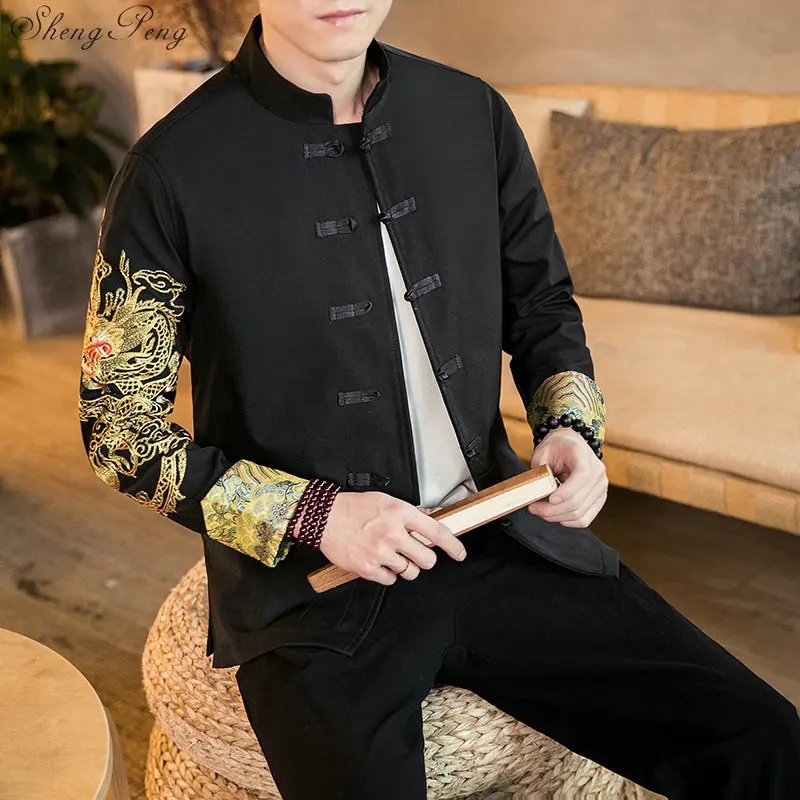 

Традиционный китайский стиль с вышивкой дракона раньше Wu костюм Тан мужские топы кунг-фу куртки Чонсам новогодние пальто V2951