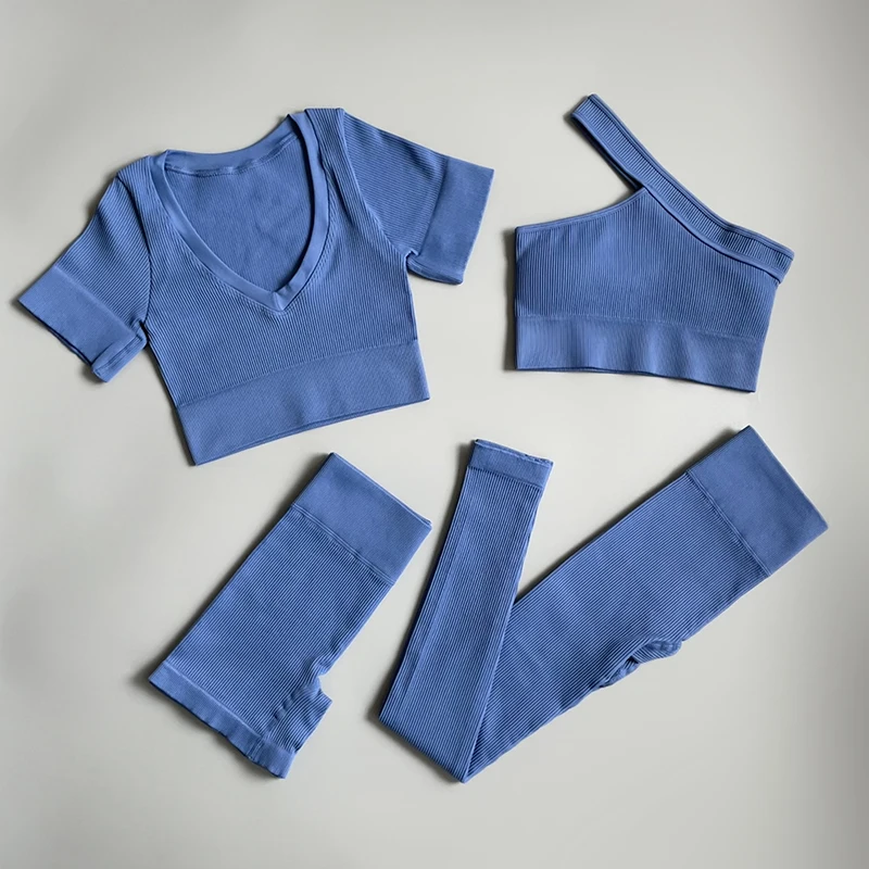 

Комплект спортивный женский бесшовный, комплект из 2/3/4 предметов, укороченный топ и шорты, леггинсы с завышенной талией, одежда для фитнеса ...